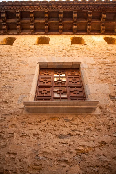 Morella in Maestrazgo castellon village facades — Stock Photo, Image