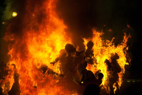 Crema in Fallas Valencia March 19 night all figures are burn — Stock Photo, Image