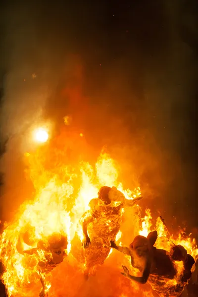 Crema in Fallas Valencia March 19 night all figures are burn — Stock Photo, Image