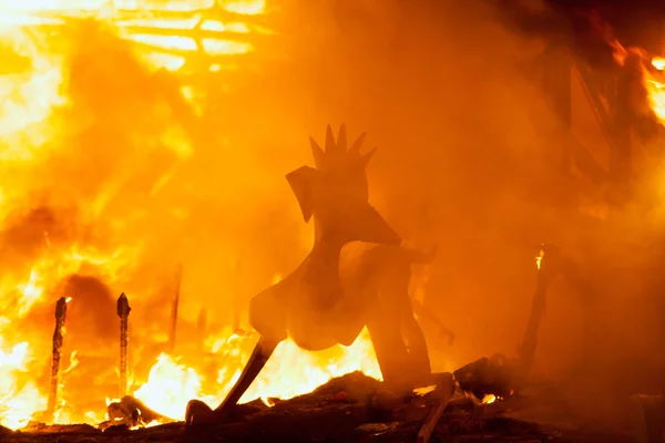 Crema in Fallas Valencia March 19 night all figures are burn — Stock Photo, Image