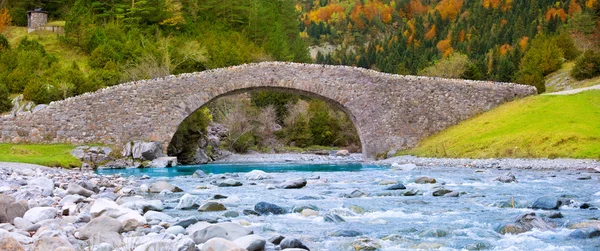 Rio ara Fluss und Brücke San Nicolas de Bujaruelo in Ordesa — Stockfoto