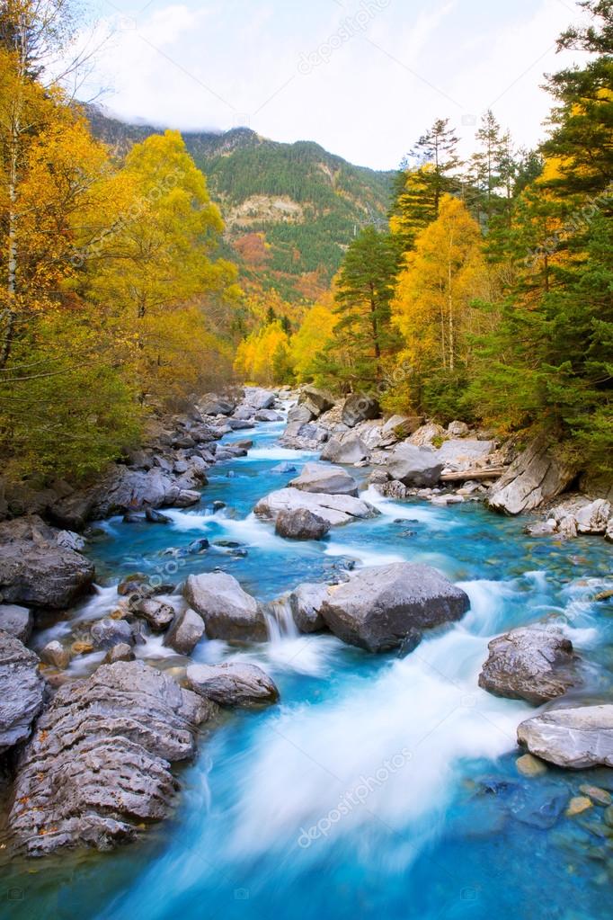 Rio Ara river Bujaruelo in Valle de Ordesa valley Pyrenees Huesc