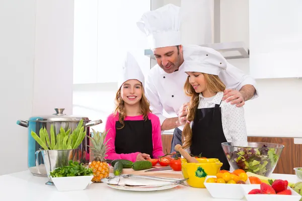 Chef master and junior pupil kid girls at cooking school — Stock Photo, Image