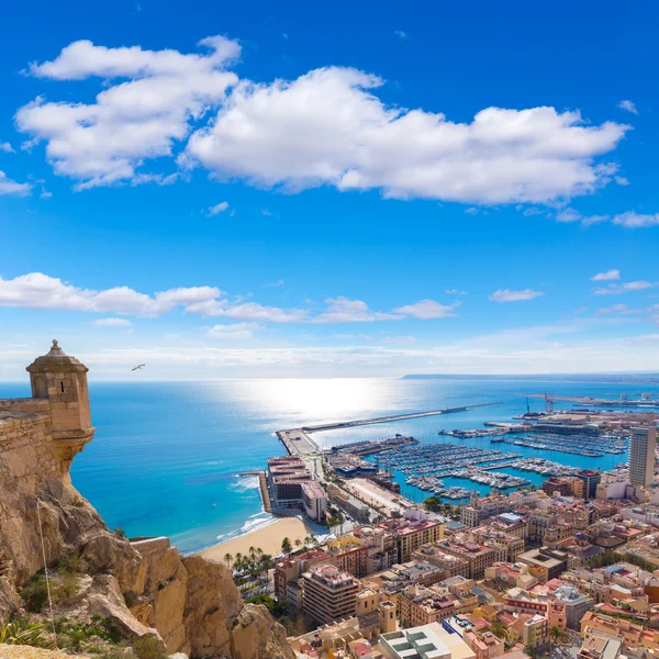 A santa barbara vár Spanyolország légi Alicante skyline — Stock Fotó