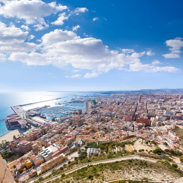 A santa barbara vár Spanyolország légi Alicante skyline — Stock Fotó