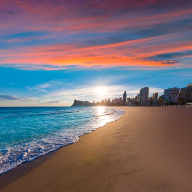 Benidorm Alicante playa de Poniente beach sunset in Spain clipart
