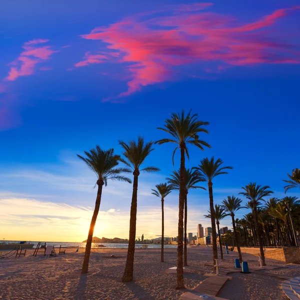 Benidorm Alicante playa de Poniente plage coucher de soleil en Espagne — Photo