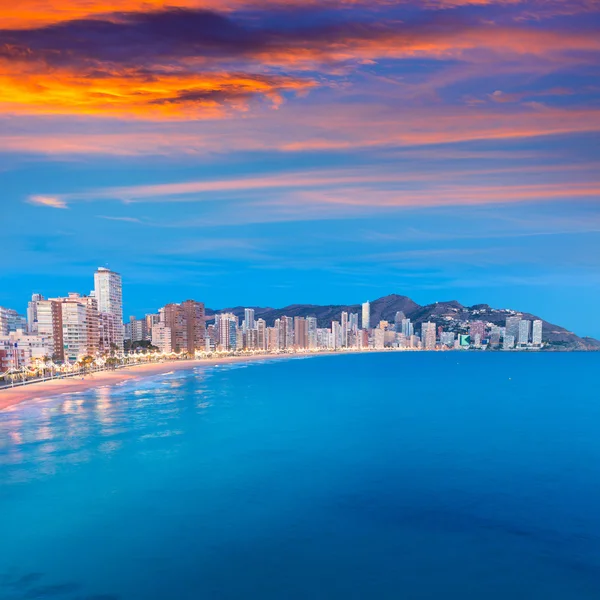 Benidorm atardecer Alicante playa de Levante atardecer playa en España — Foto de Stock