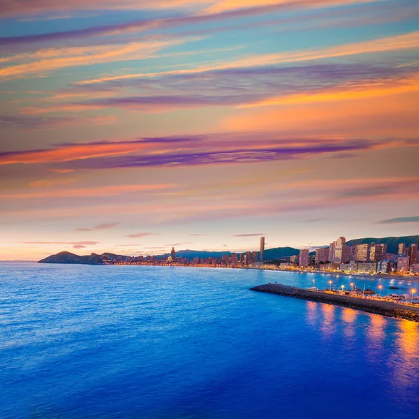 Benidorm Alicante sunset playa de Poniente beach in Spain — Stock Photo, Image