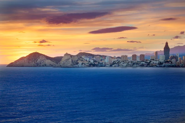 Benidorm Alicante sunset playa de Poniente beach in Spain — Stock Photo, Image