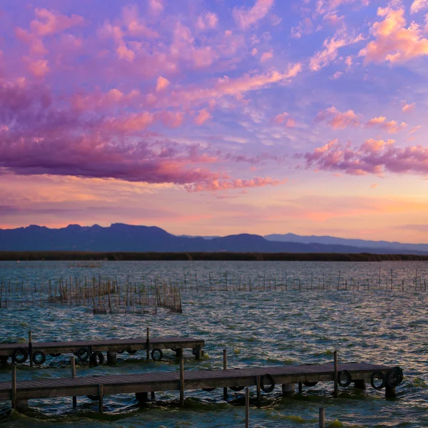 Park van de zonsondergang lake van de Albufera in valencia el saler, Spanje — Stockfoto