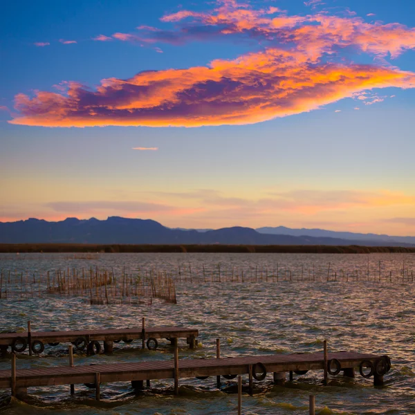 Albufera crepúsculo lago parque em Valência el saler Espanha — Fotografia de Stock