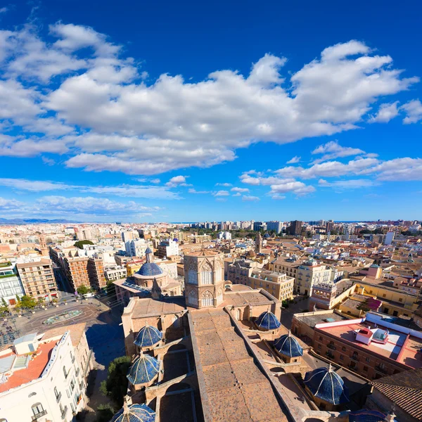 Valencia antenowe panoramę z katedry i plaza de la virgen — Zdjęcie stockowe