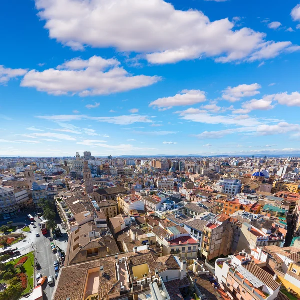 Valencia udara skyline dengan Plaza de la Reina Spanyol — Stok Foto