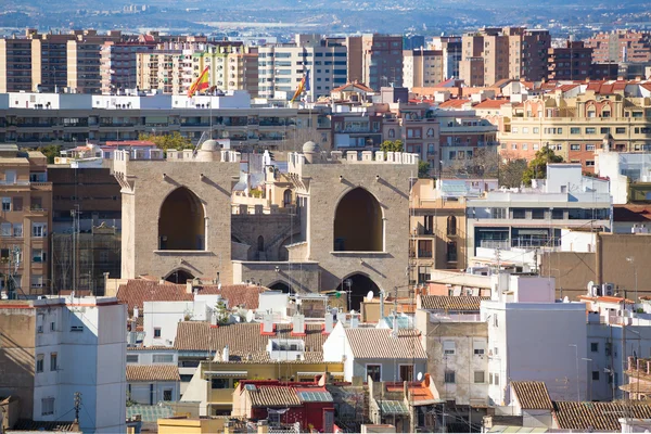 Valencia antenowe panoramę el miguelete torres de quart — Zdjęcie stockowe