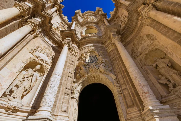 Valencia cathedral door in plaza de la Reina square Spain — Stock Photo, Image