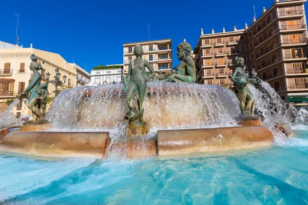 Fuente de Neptuno Valencia en Plaza de la Virgen España — Foto de Stock