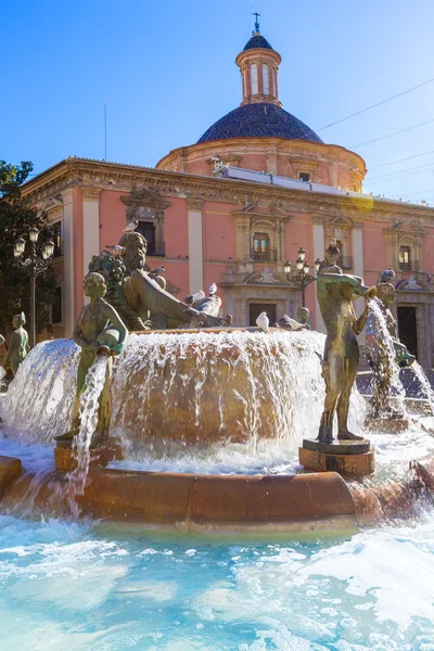 Valencia Neptuno fountain in Plaza de la virgen square Spain — Stock Photo, Image