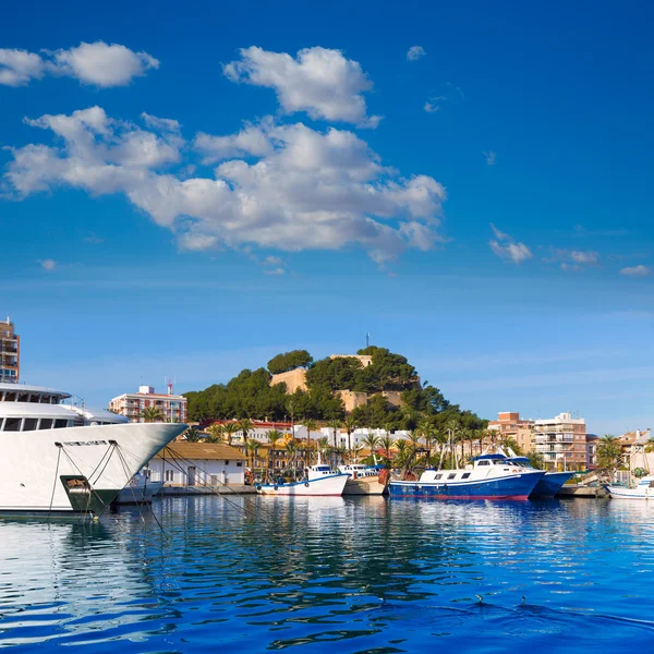Denia Port with castle hill Alicante province Spain — Stock Photo, Image