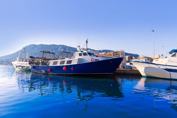 Denia port fischerboote montgo mountain in alicante — Stockfoto