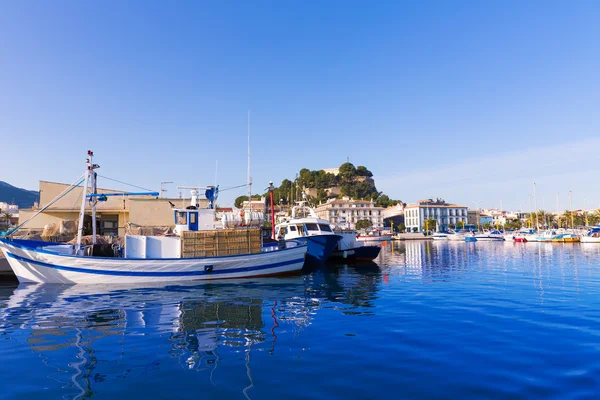 Denia λιμάνι με κάστρο λόφο Αλικάντε επαρχία Ισπανία — Φωτογραφία Αρχείου