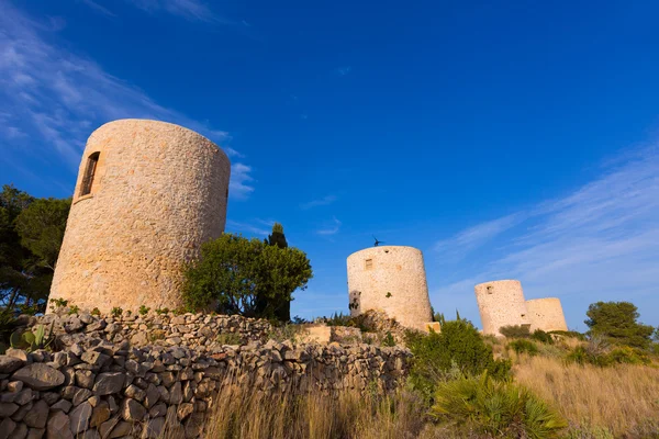 Javea Xabia Molins de la Plana velhos moinhos de vento Alicante — Fotografia de Stock