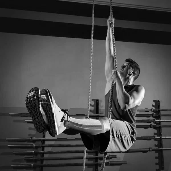 Rope Climb exercise man workout at gym — Stock Photo, Image