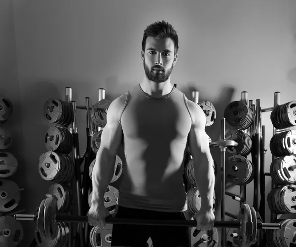 Barbell man training fitness op Gewichtheffen sportschool — Stockfoto