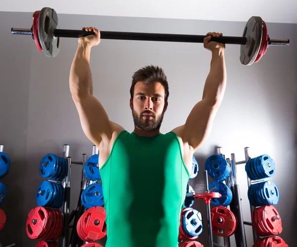 Barbell man training fitness op Gewichtheffen sportschool — Stockfoto