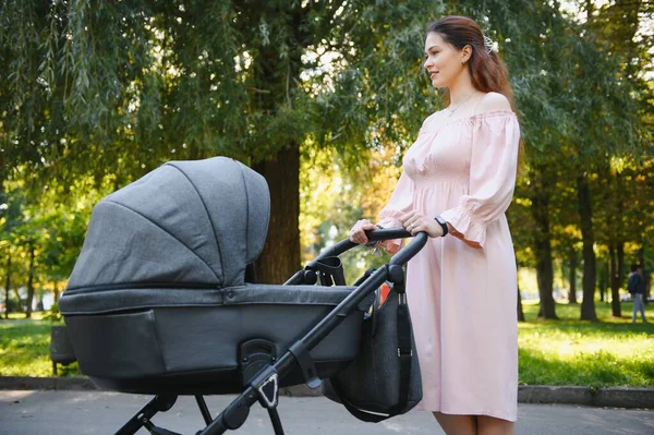 Parkta bebek arabasıyla annem