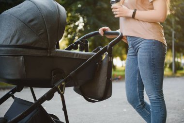 Parkta bebek arabasıyla annem