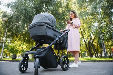 Parkta bebek arabasıyla annem