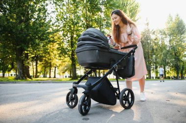 Parkta bebek arabasıyla annem