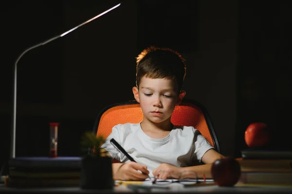 Schoolboy Doing Homework Table His Room — Stock Photo, Image