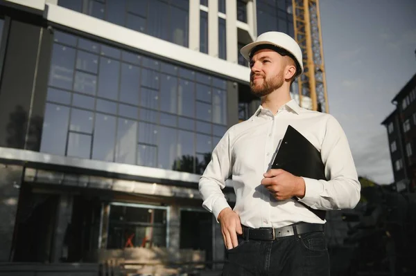 Portrait Young Architect Engineer Construction Site — Stock Photo, Image