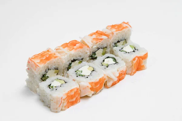 Japanese Seafood Sushi Roll White Background — Stock Photo, Image