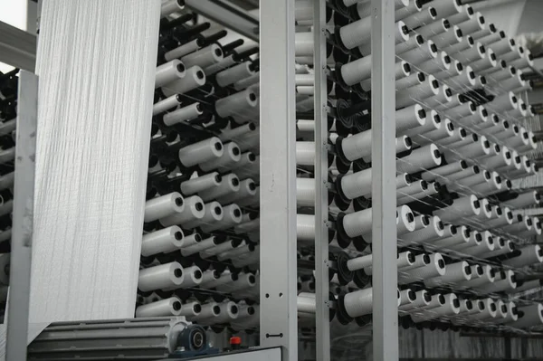Primer Plano Del Hilo Para Industria Textil Tejido Urdimbre — Foto de Stock