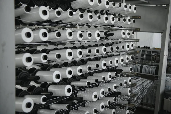 Tillverkning Garn Polypropen För Tillverkning Påsar — Stockfoto