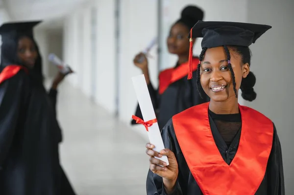 Portrait Multiracial Graduates Holding Diploma — Stock Photo, Image