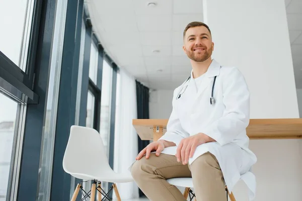 Young Doctor Sitting His Office Desk — Stock Photo, Image