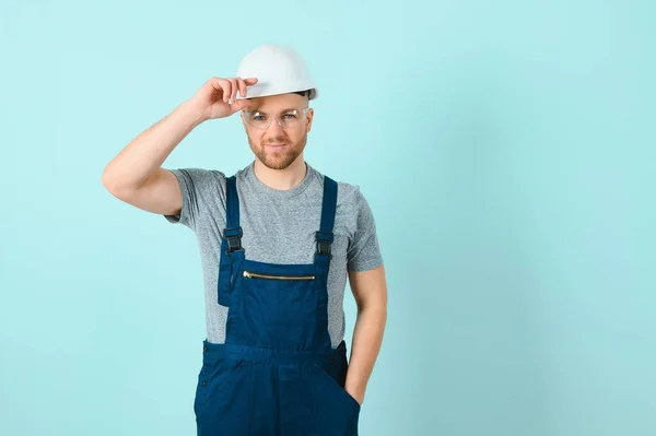 Nahaufnahme Porträt Seiner Schön Attraktiv Fröhlich Fröhlich Zufriedene Kerl Reparatur — Stockfoto