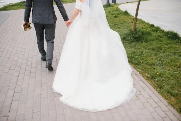 Kezében Menyasszony Vőlegény Közelről — Stock Fotó