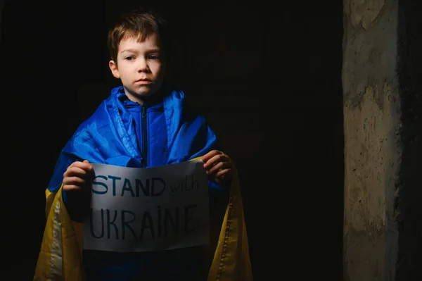 Děti Plakátem Praporem Ruského Konfliktu Vojenský Protest Dítě Vzkazem Stop — Stock fotografie