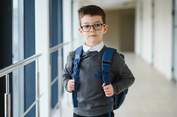 Πορτρέτο Του Χαριτωμένο Αγόρι Σχολείο Σακίδιο Σχολιαρόπαιδο Σακίδιο Στο Σχολείο — Φωτογραφία Αρχείου