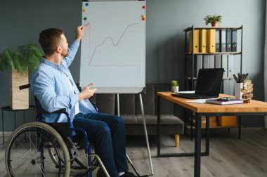 Tekerlekli sandalyedeki adam evde ya da ofiste..