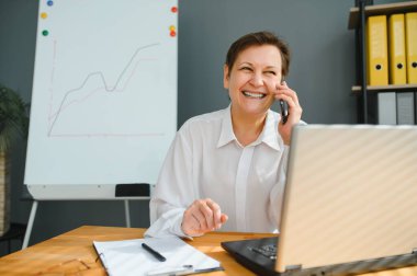 Akıllı telefonunu kullanan iyi bir iş kadını.