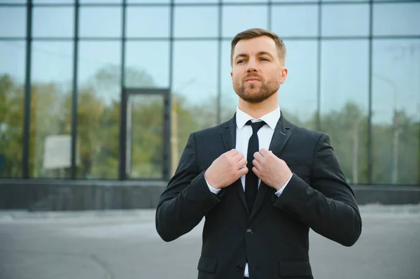 Modern Businessman Confident Young Man Full Suit Looking Away While — Stock Photo, Image