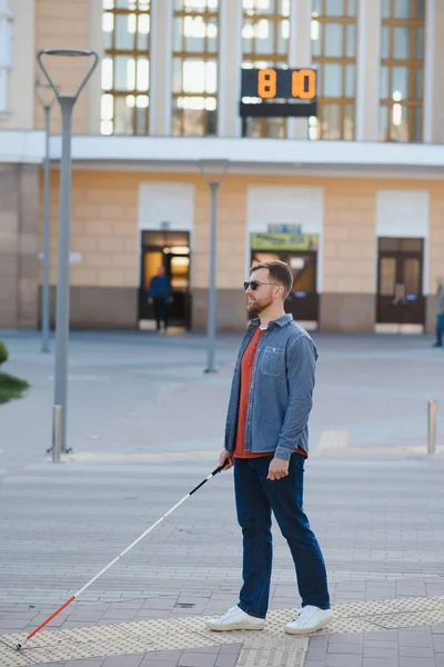 Cego Homem Pessoas Com Deficiência Deficientes Vida Quotidiana Homem Com — Fotografia de Stock