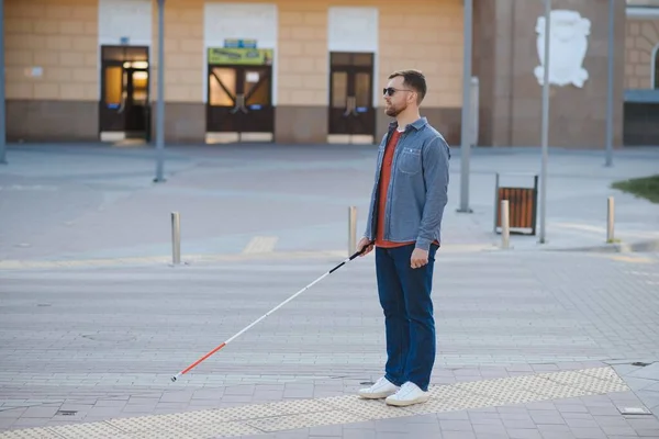 Cego Homem Pessoas Com Deficiência Deficientes Vida Quotidiana Homem Com — Fotografia de Stock