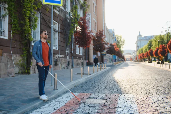 Cego Homem Pessoas Com Deficiência Deficientes Vida Quotidiana Homem Com — Fotografia de Stock